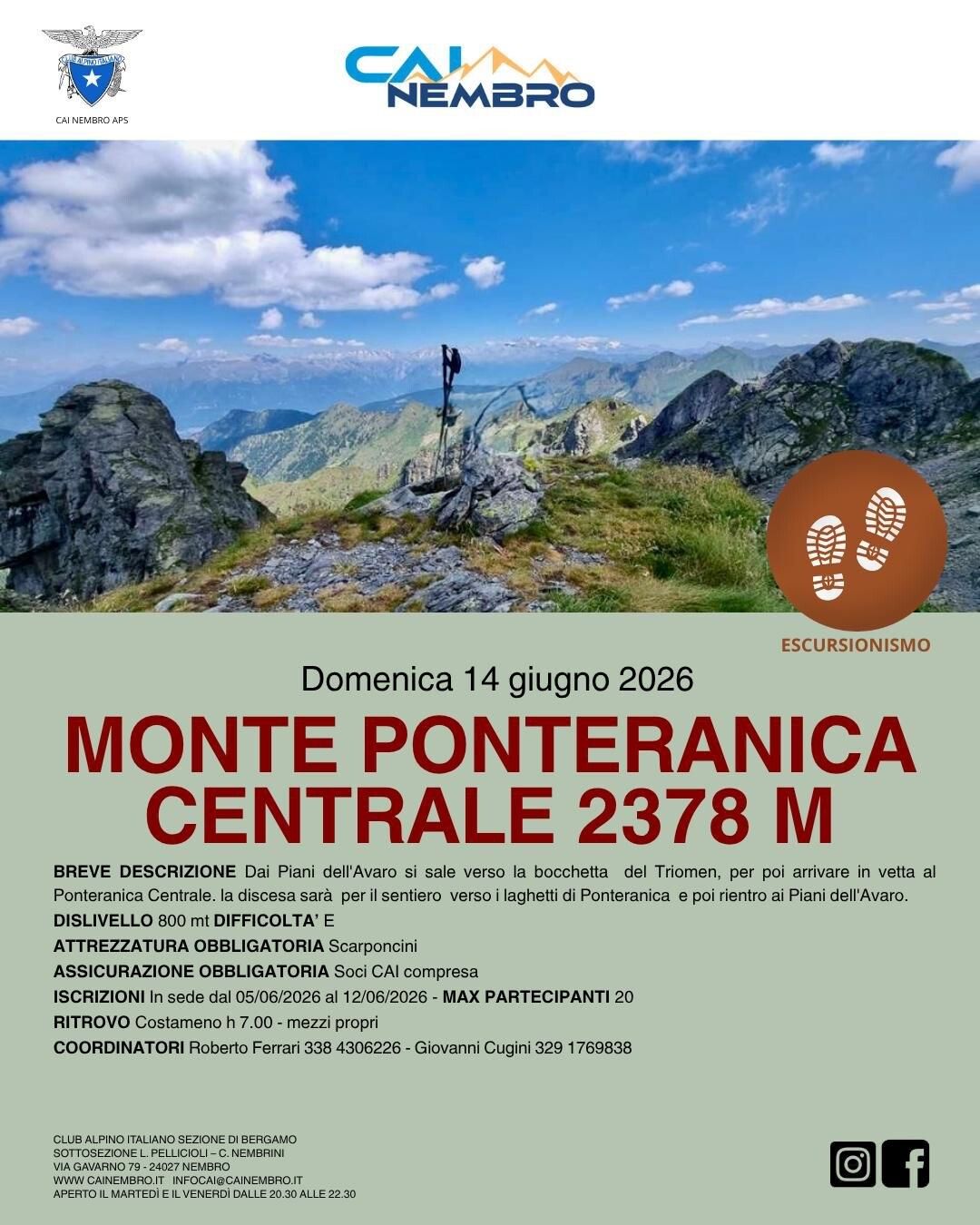 Domenica 14 giugno Monte Ponteranica